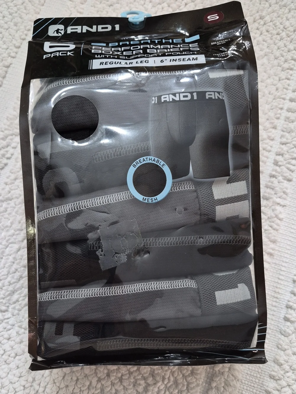 AND1 Black and Gray Mesh Performance Stretch Boxer Briefs Small 6